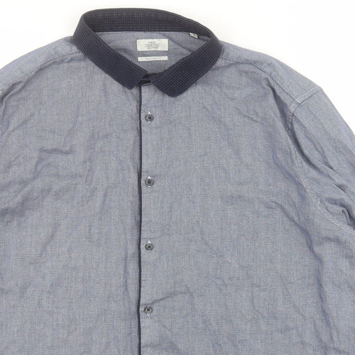 NEXT Mens Blue  Cotton  Button-Up Size 18 Collared Button