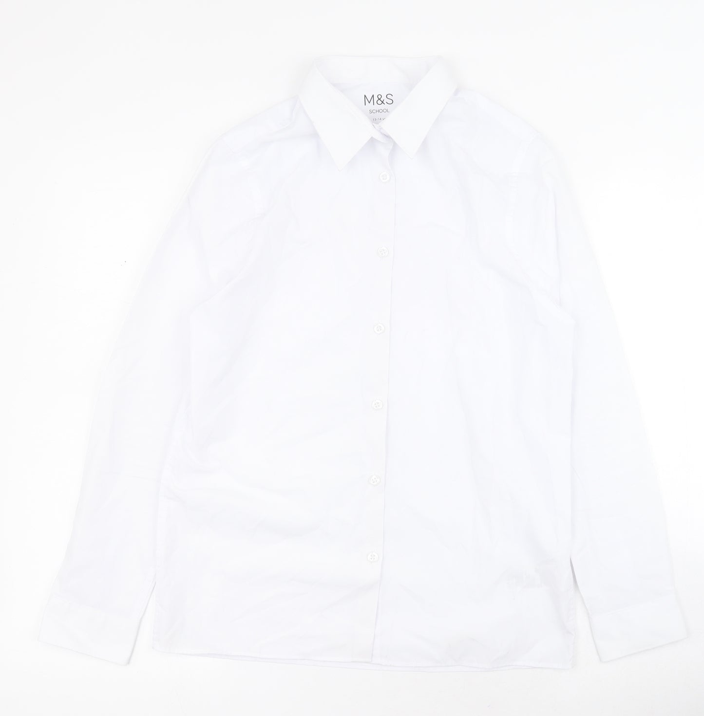 Marks and Spencer Boys White  Polyester Basic Button-Up Size 13-14 Years Collared Button - School
