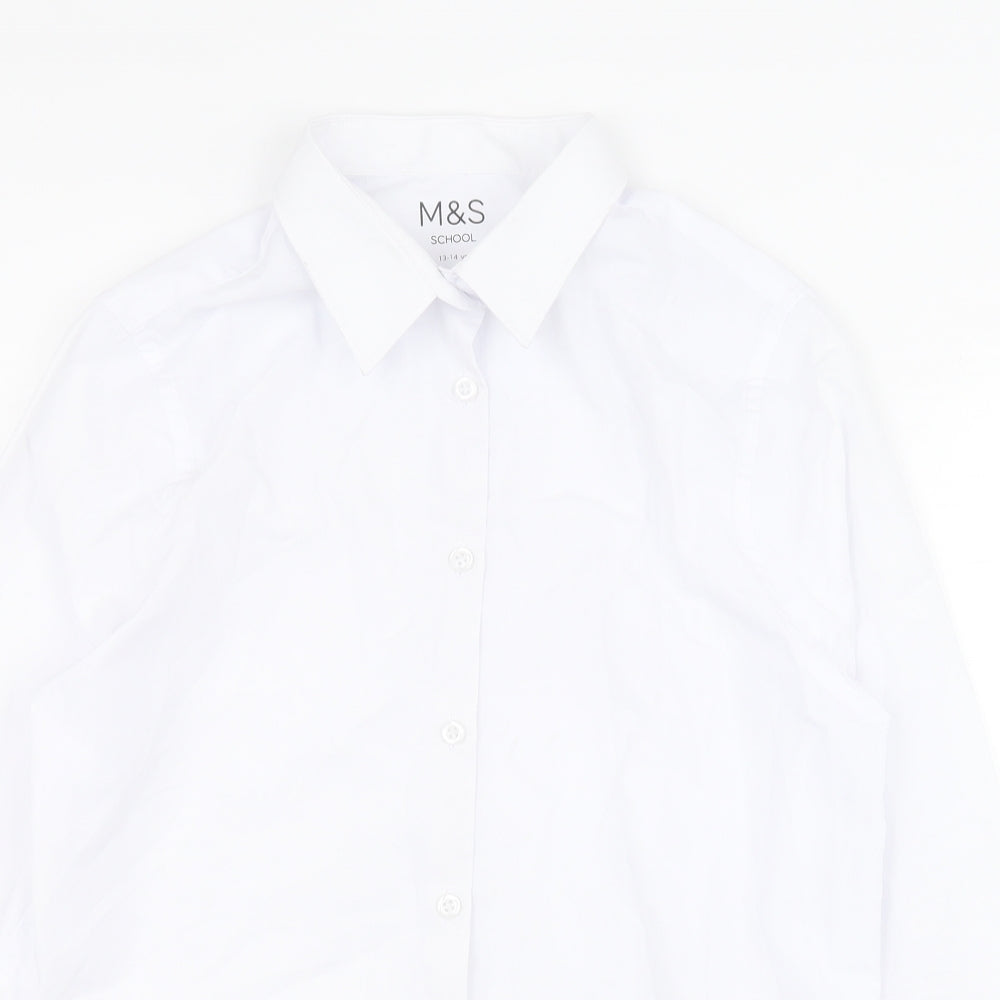 Marks and Spencer Boys White  Polyester Basic Button-Up Size 13-14 Years Collared Button - School