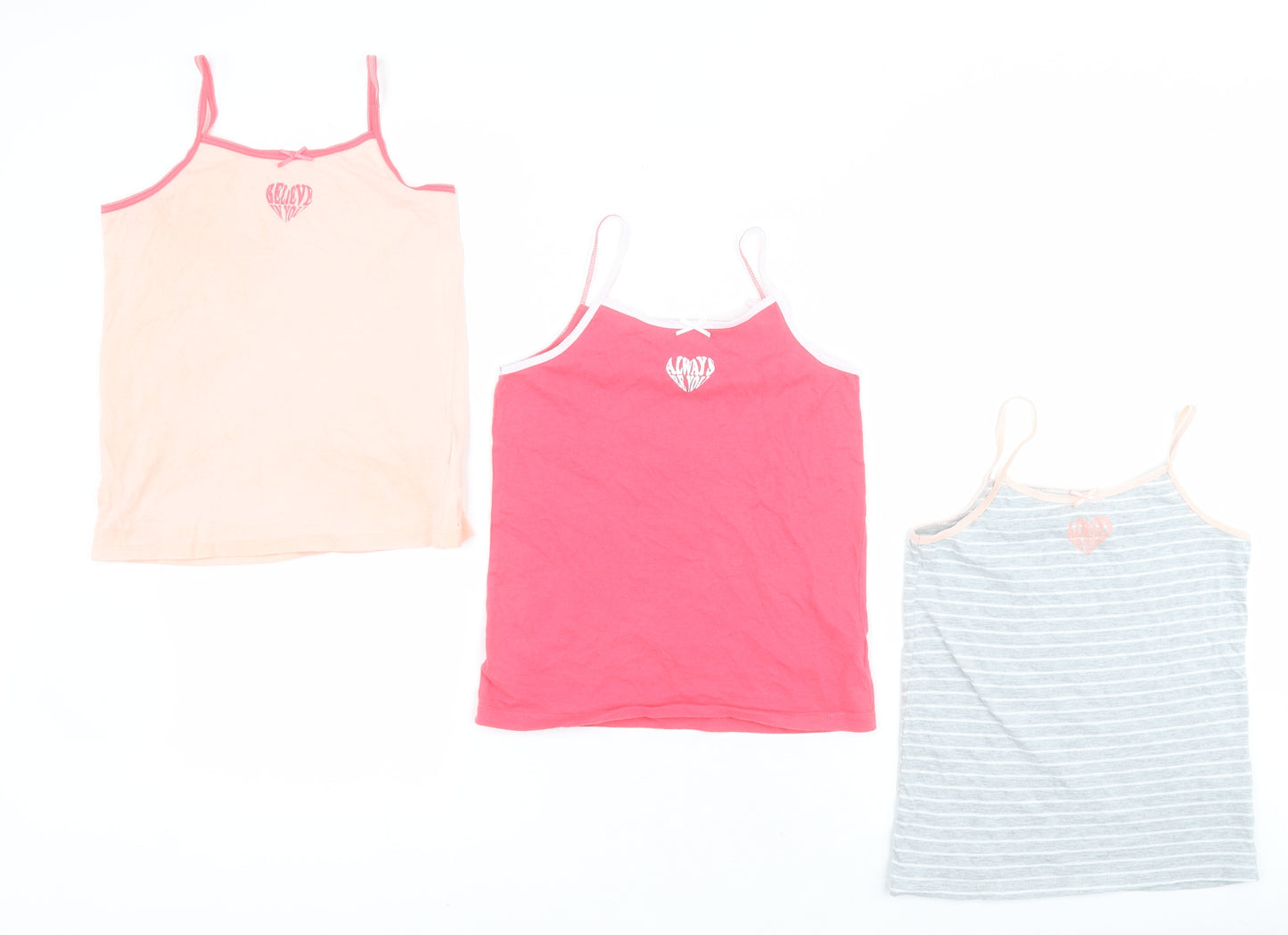 Primark Girls Multicoloured  Cotton Basic Tank Size 8-9 Years Square Neck Pullover - Hearts