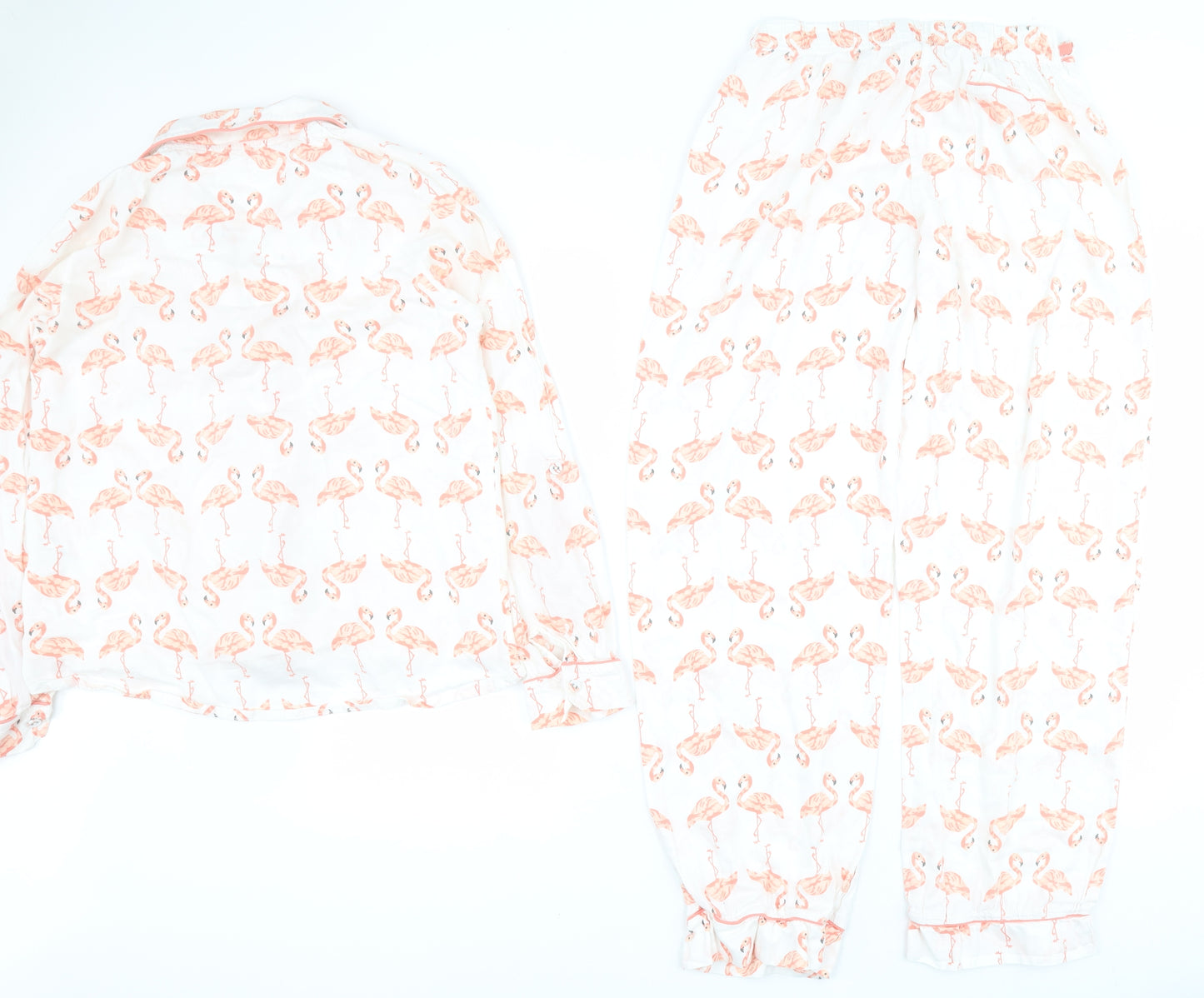 Dickens & Jones Womens White  100% Cotton Top Pyjama Set Size M  Button - Flamingo