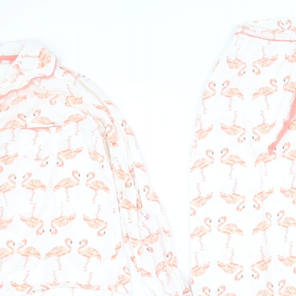 Dickens & Jones Womens White  100% Cotton Top Pyjama Set Size M  Button - Flamingo