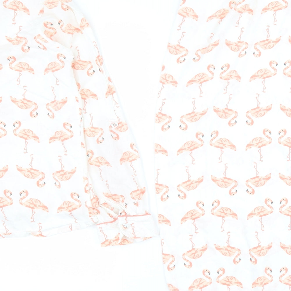 Dickens & Jones Womens White  100% Cotton Top Pyjama Set Size M  Button - Flamingo