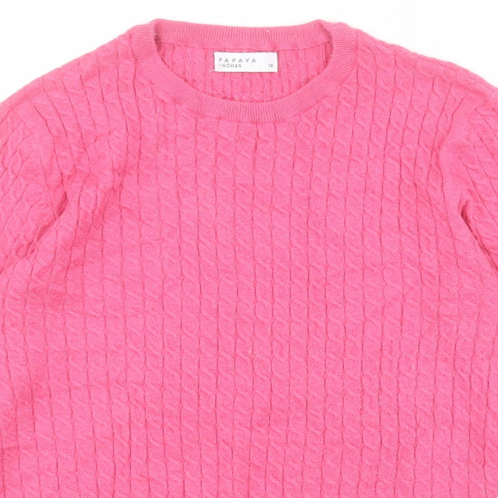 Papaya Womens Pink  Viscose Basic T-Shirt Size 14 Round Neck