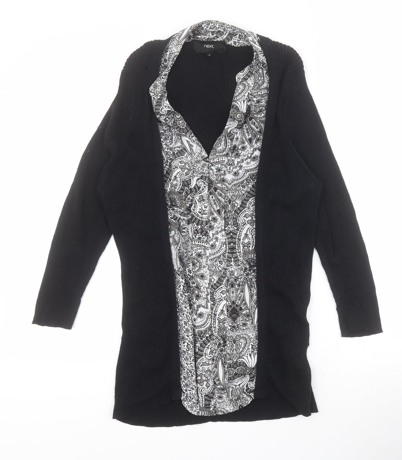 NEXT Womens Black Paisley Cotton Basic Blouse Size 18 V-Neck