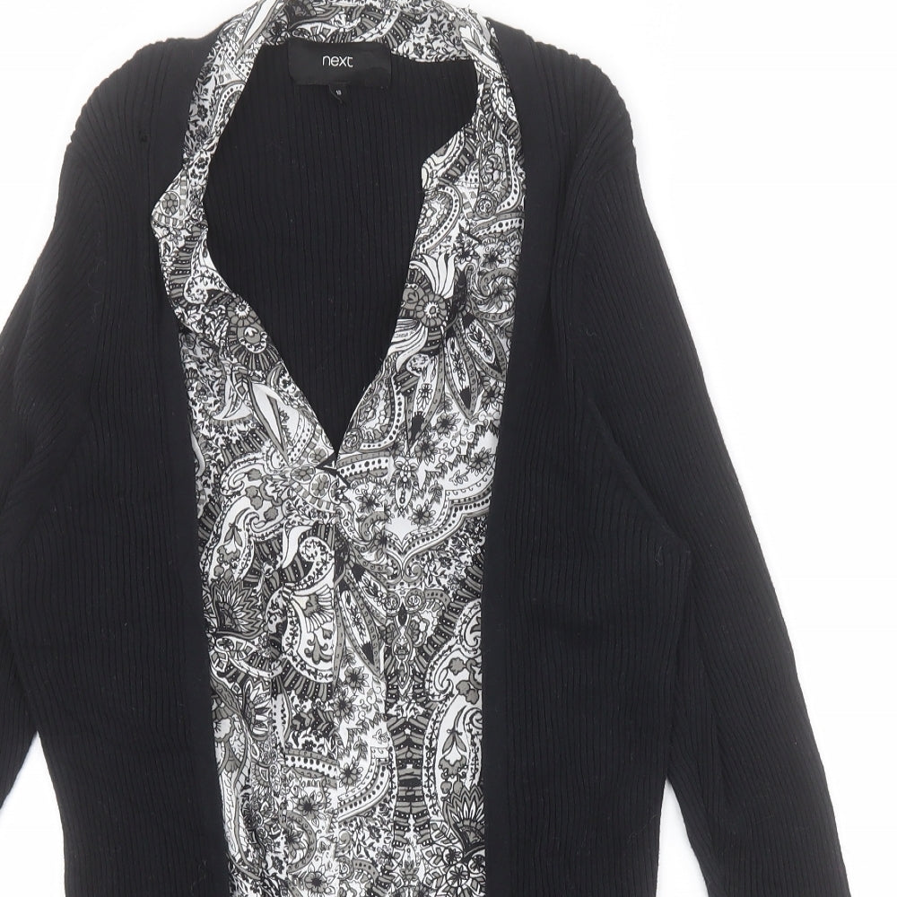 NEXT Womens Black Paisley Cotton Basic Blouse Size 18 V-Neck