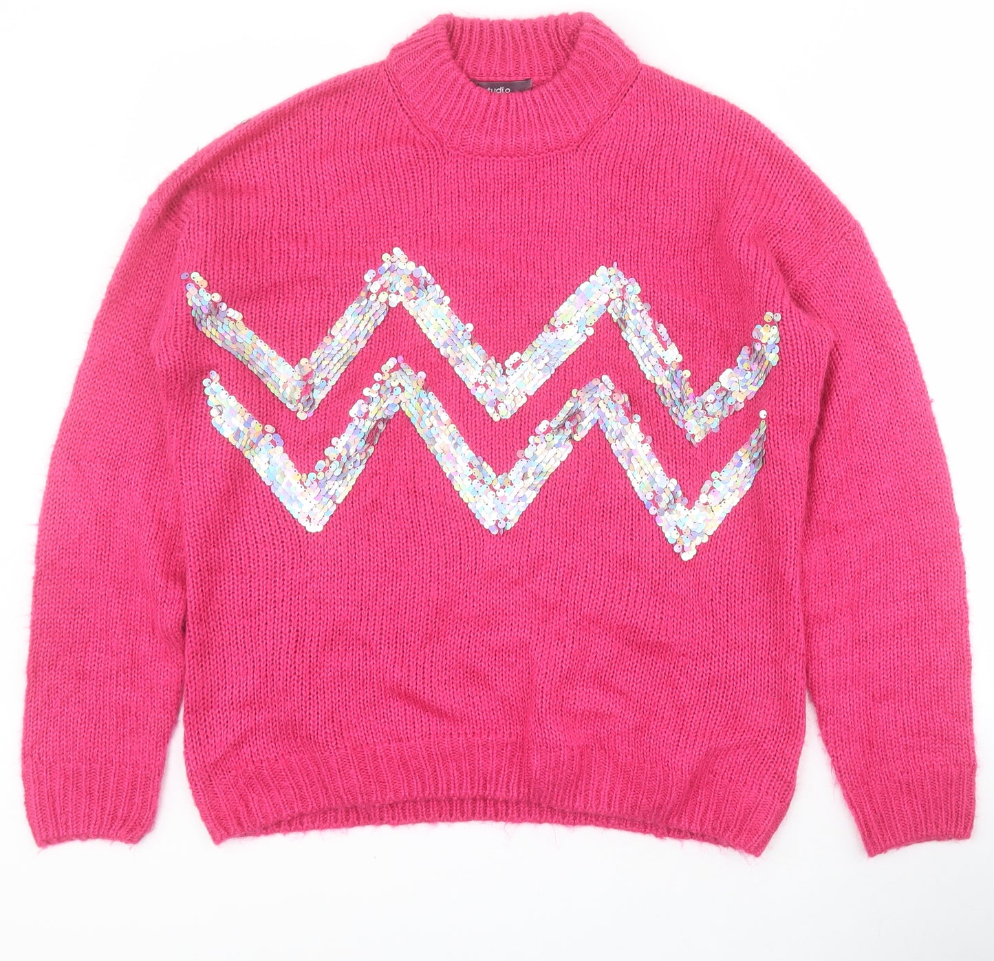 Studio Womens Pink High Neck  Acrylic Pullover Jumper Size 16   - Christmas