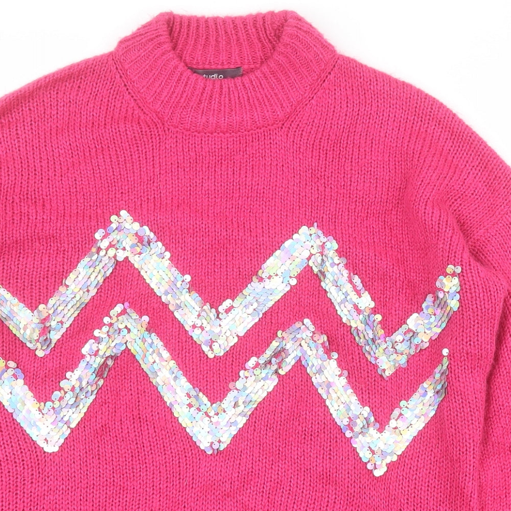 Studio Womens Pink High Neck  Acrylic Pullover Jumper Size 16   - Christmas