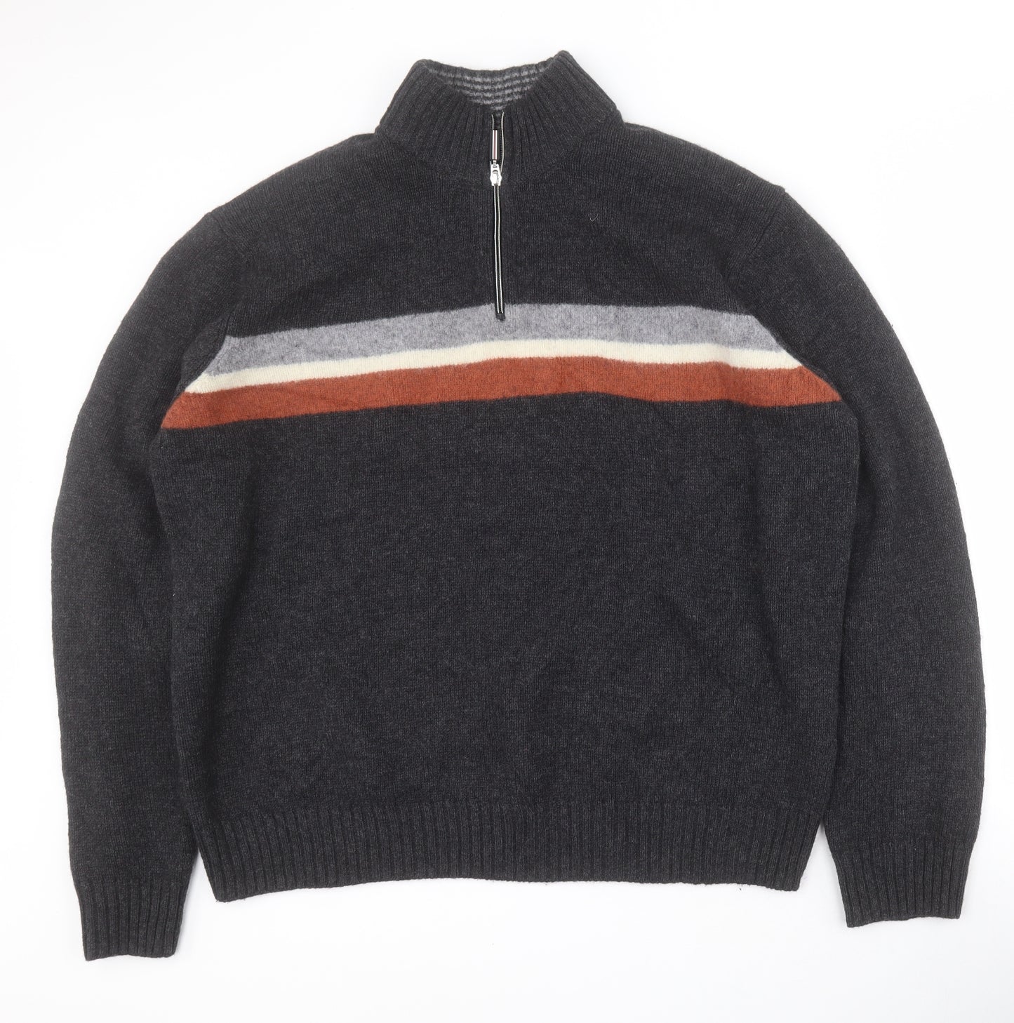 Blue Harbour Mens Grey High Neck Striped Wool Pullover Jumper Size 3XL