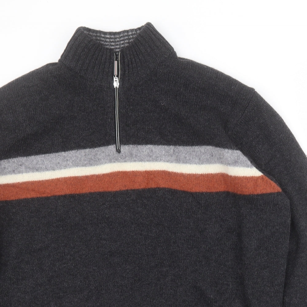 Blue Harbour Mens Grey High Neck Striped Wool Pullover Jumper Size 3XL