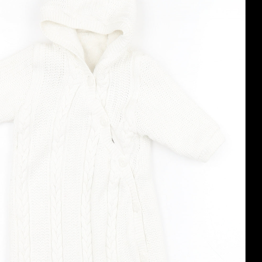 Mothercare  White Solid Cotton Babydoll Bodysuit Size 3-6 Months  Button - Sleep suit