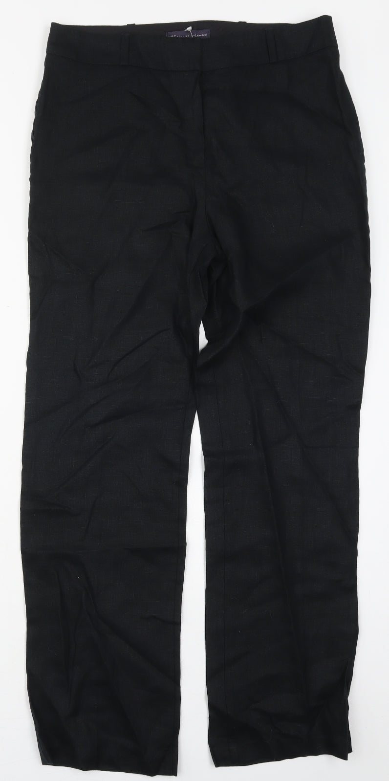 Marks and Spencer Womens Black  Linen Trousers  Size 12 L30 in Regular Hook & Eye