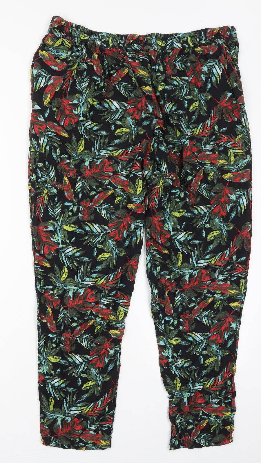 TU Womens Green Floral Viscose Trousers  Size 16 L27 in Regular Drawstring - Leaf Prints