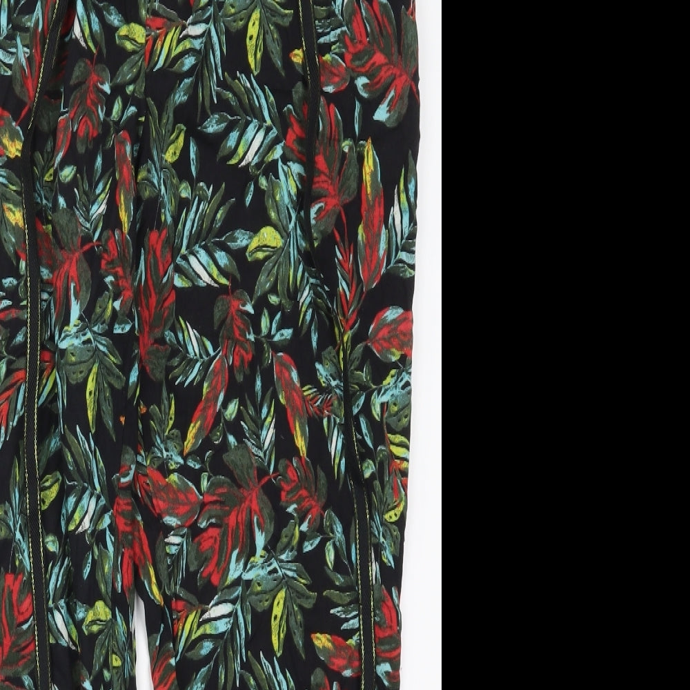 TU Womens Green Floral Viscose Trousers  Size 16 L27 in Regular Drawstring - Leaf Prints