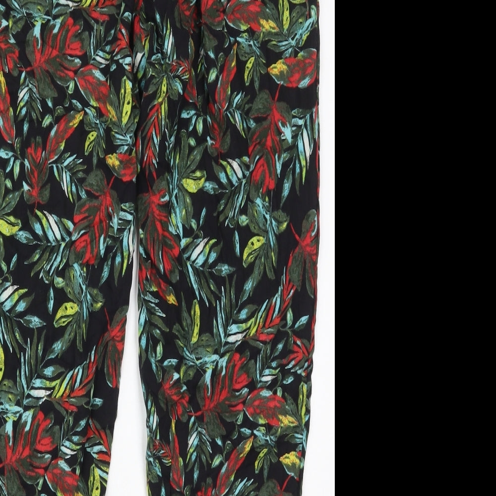 TU Womens Green Floral Viscose Trousers  Size 16 L27 in Regular Drawstring - Leaf Prints