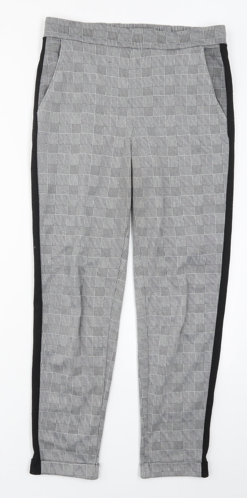 Primark Womens Grey Check Polyester Trousers  Size 12 L27.5 in Regular