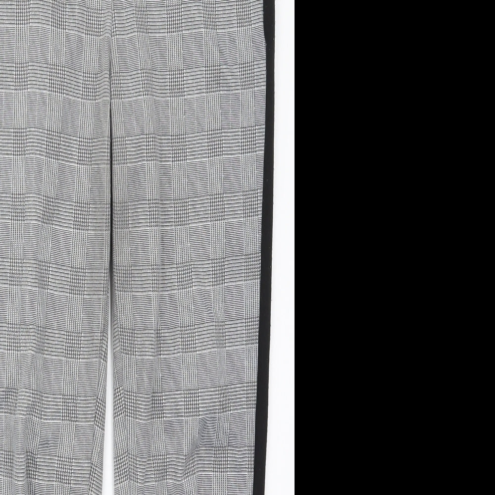 Primark Womens Grey Check Polyester Trousers  Size 12 L27.5 in Regular
