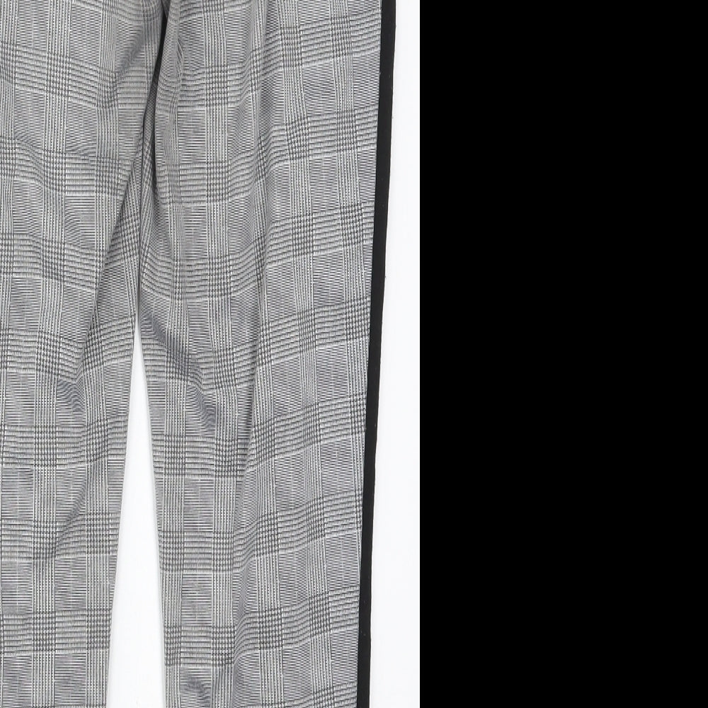 Primark Womens Grey Check Polyester Trousers  Size 12 L27.5 in Regular
