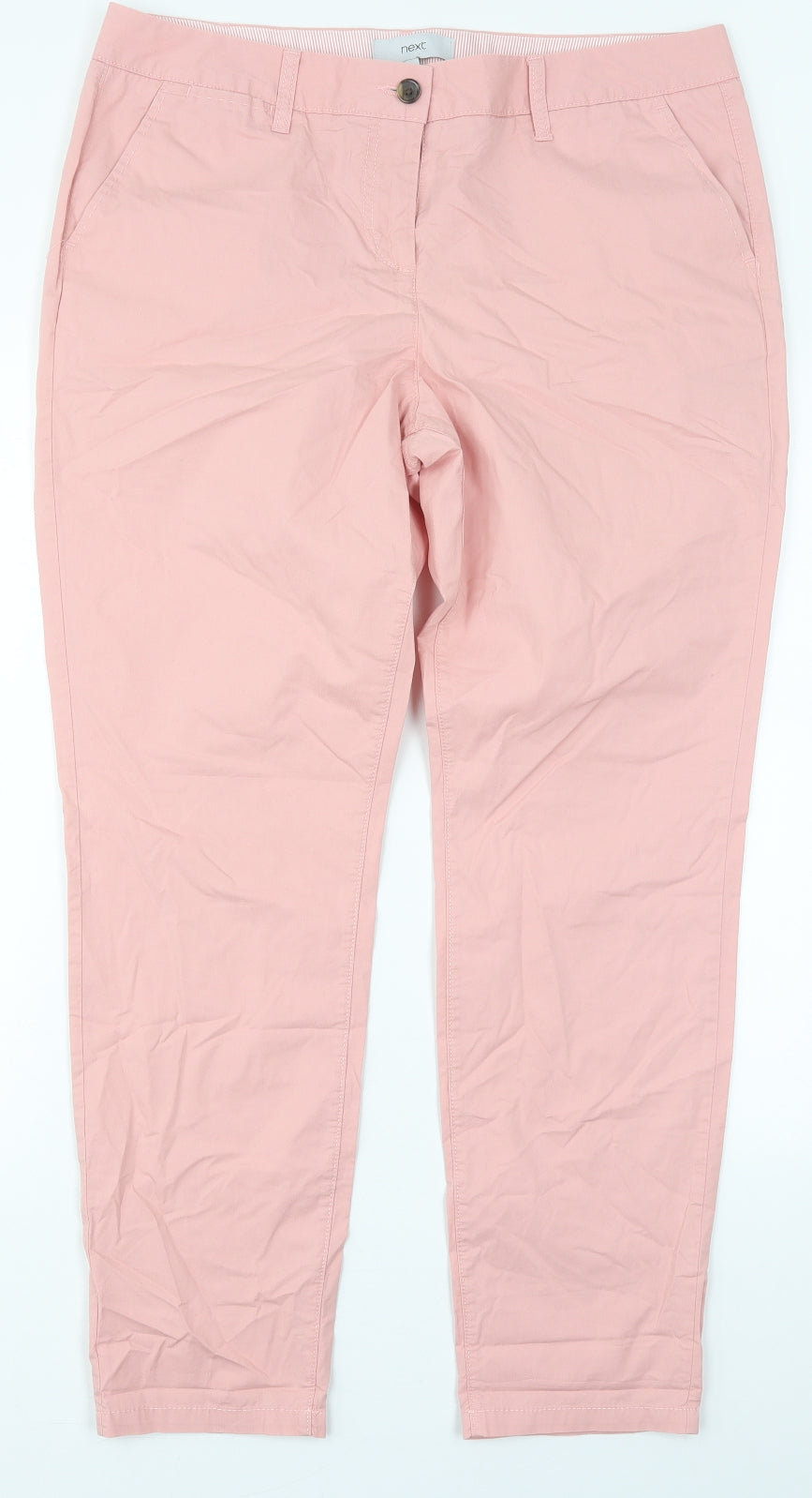 NEXT Womens Pink  Cotton Chino Trousers Size 14 L30 in Regular Button