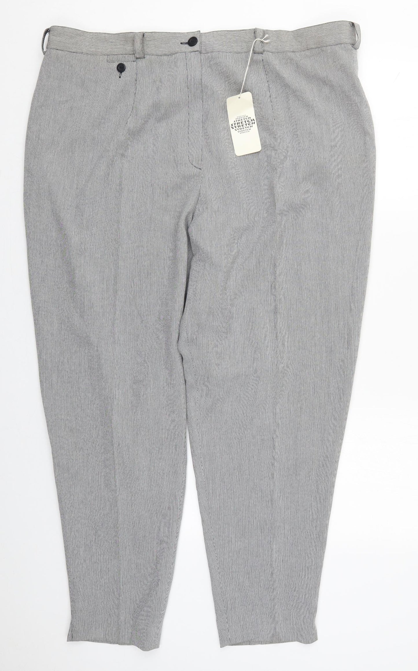 Preworn Womens Grey Striped Polyester Trousers  Size 26 L29 in Regular Button