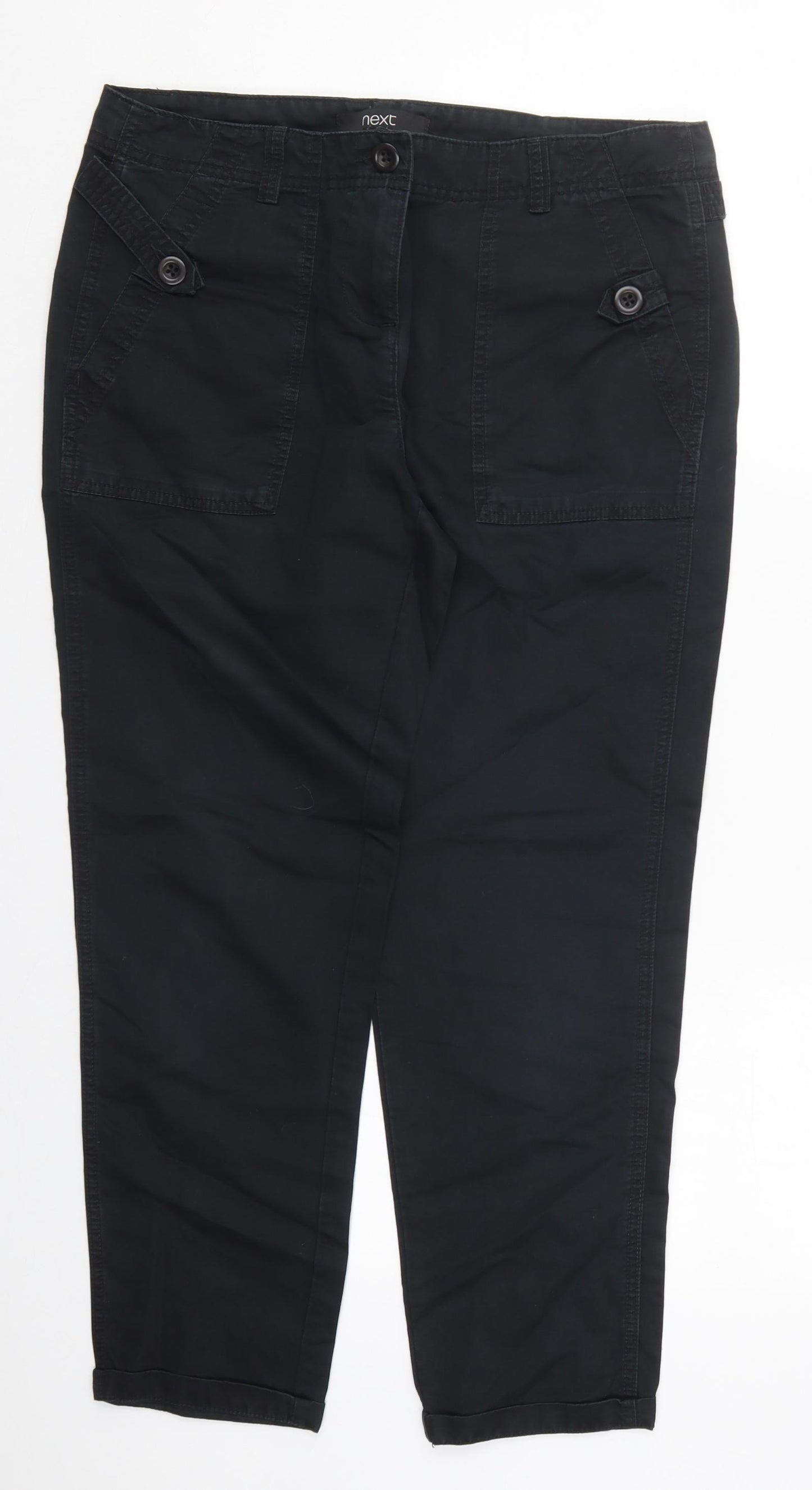 NEXT Womens Black  Cotton Cargo Trousers Size 12 L27 in Regular Button
