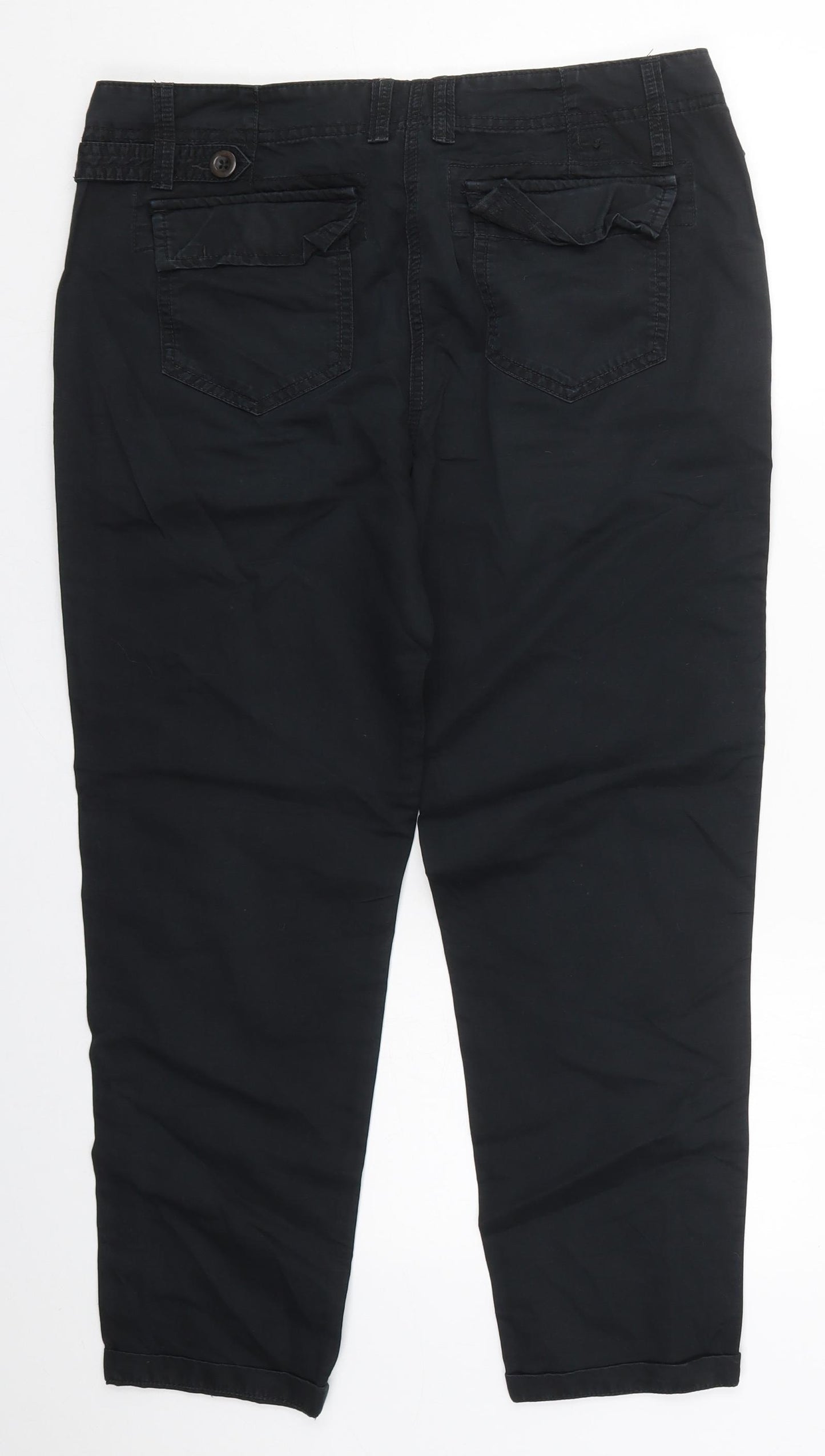 NEXT Womens Black  Cotton Cargo Trousers Size 12 L27 in Regular Button