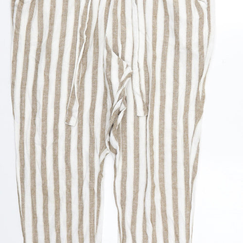 Primark Womens Beige Striped Linen Trousers  Size 18 L25 in Regular