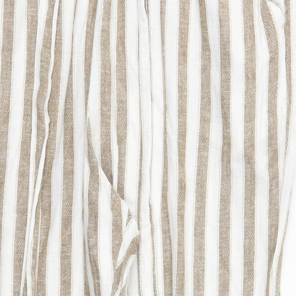 Primark Womens Beige Striped Linen Trousers  Size 18 L25 in Regular
