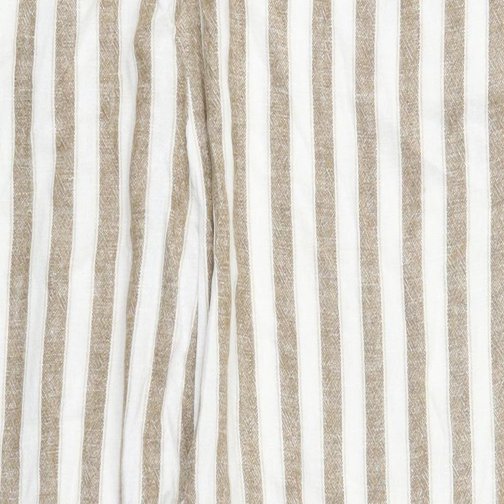 Primark Womens Beige Striped Linen Trousers  Size 18 L25 in Regular