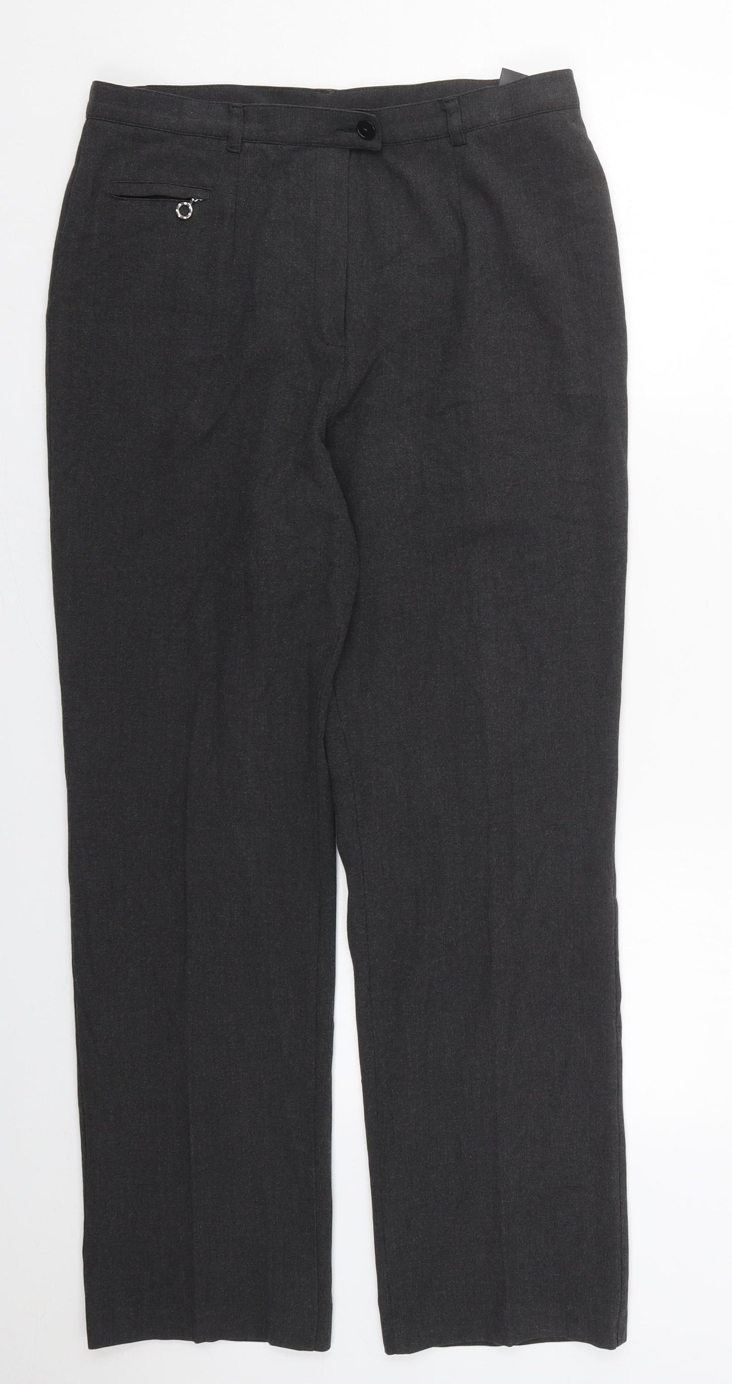 Marks and Spencer Womens Grey  Polyester Trousers  Size 14 L28 in Regular Button
