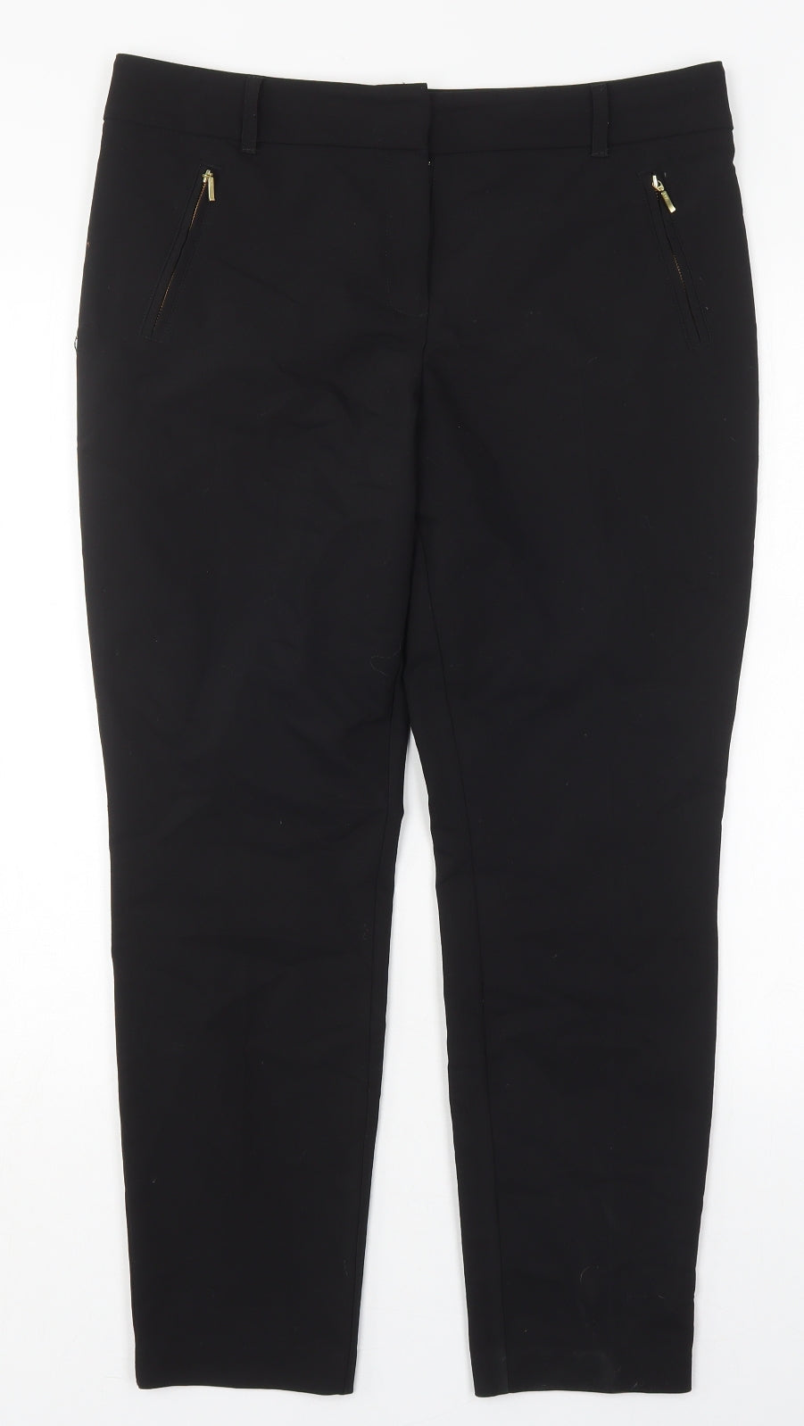 Papaya Womens Black  Cotton Trousers  Size 12 L25.5 in Regular Hook & Eye