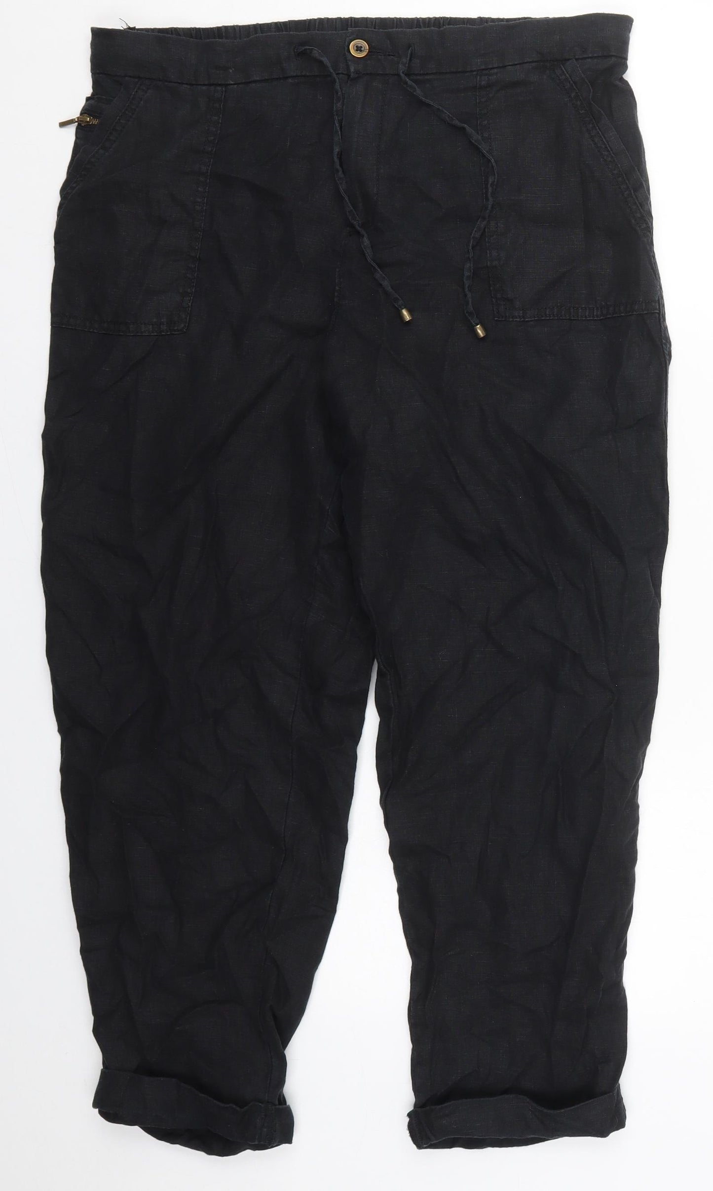 George Womens Black  Linen Trousers  Size 16 L26 in Regular Button