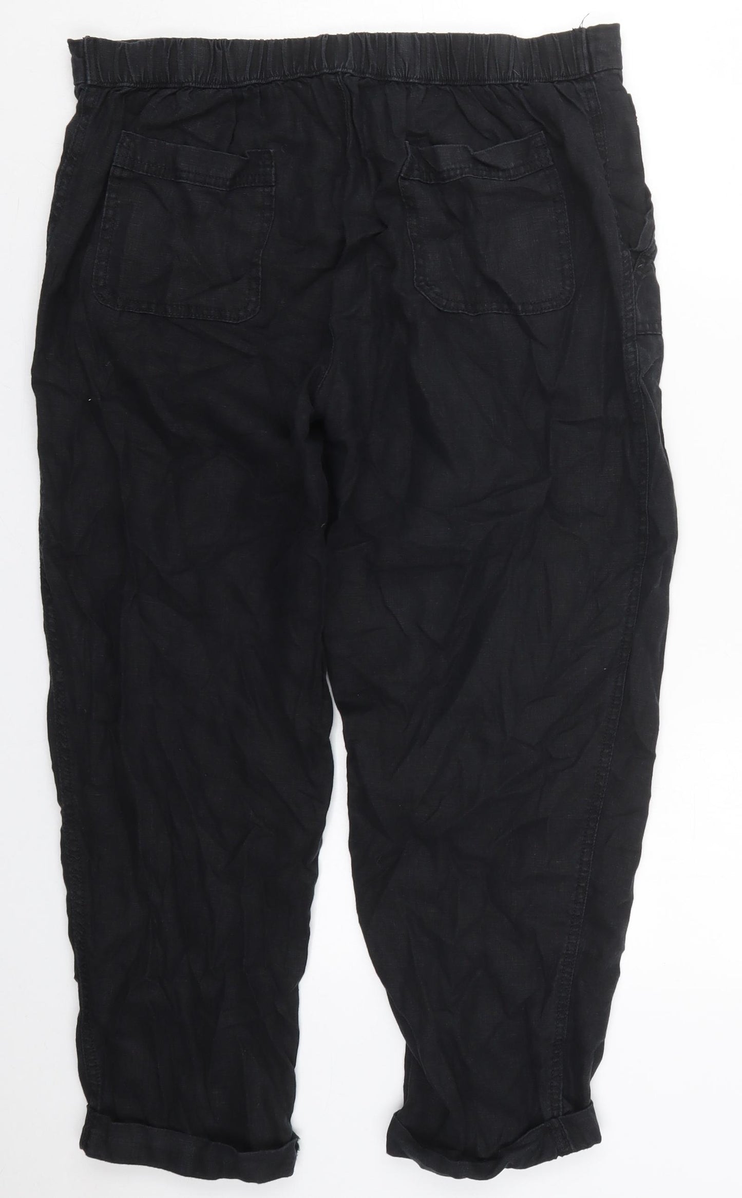George Womens Black  Linen Trousers  Size 16 L26 in Regular Button