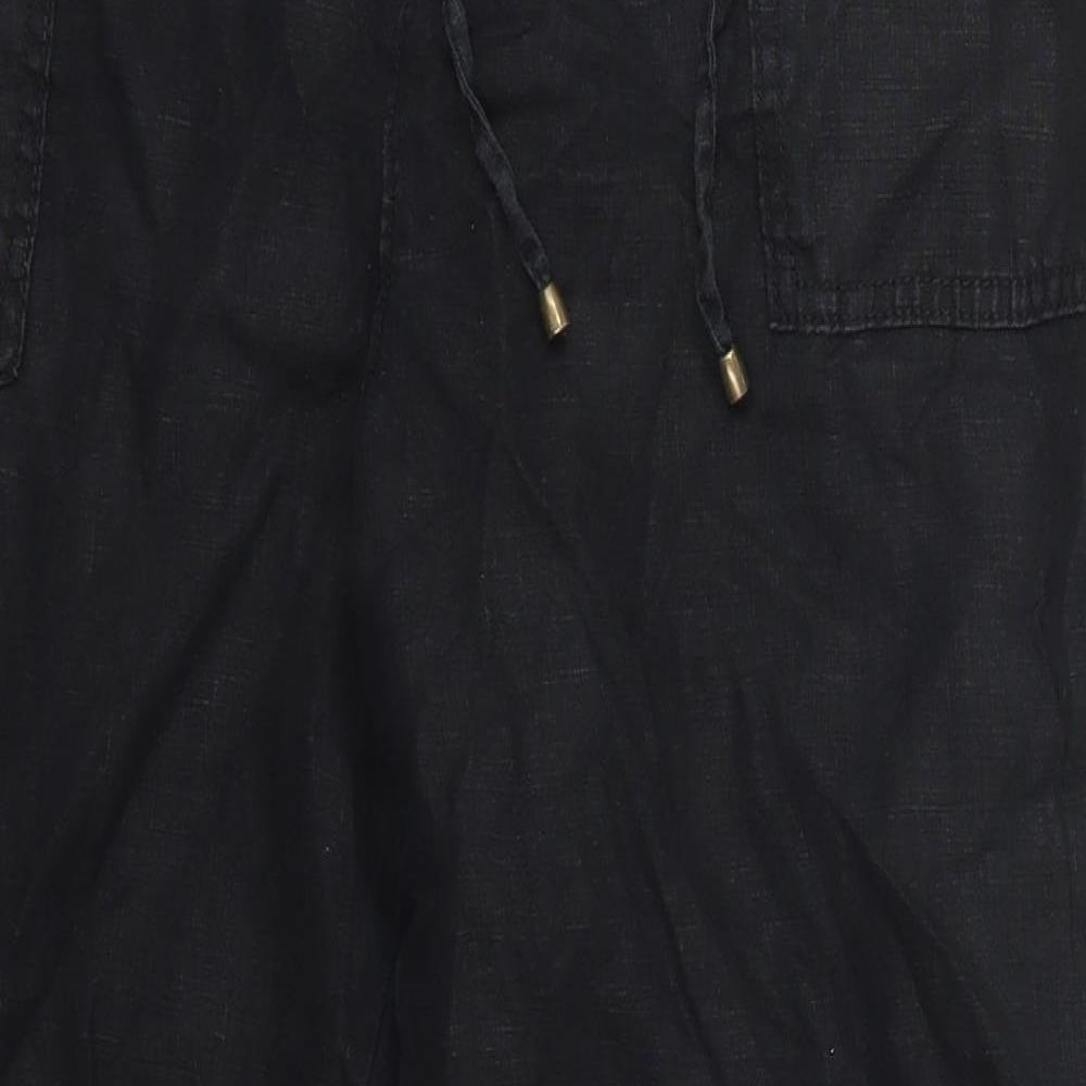George Womens Black  Linen Trousers  Size 16 L26 in Regular Button