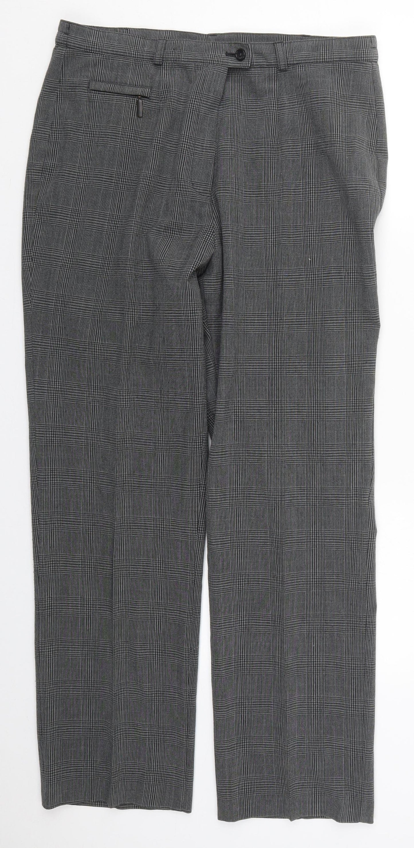 Marks and Spencer Womens Grey Check Polyester Trousers  Size 14 L28 in Regular Button