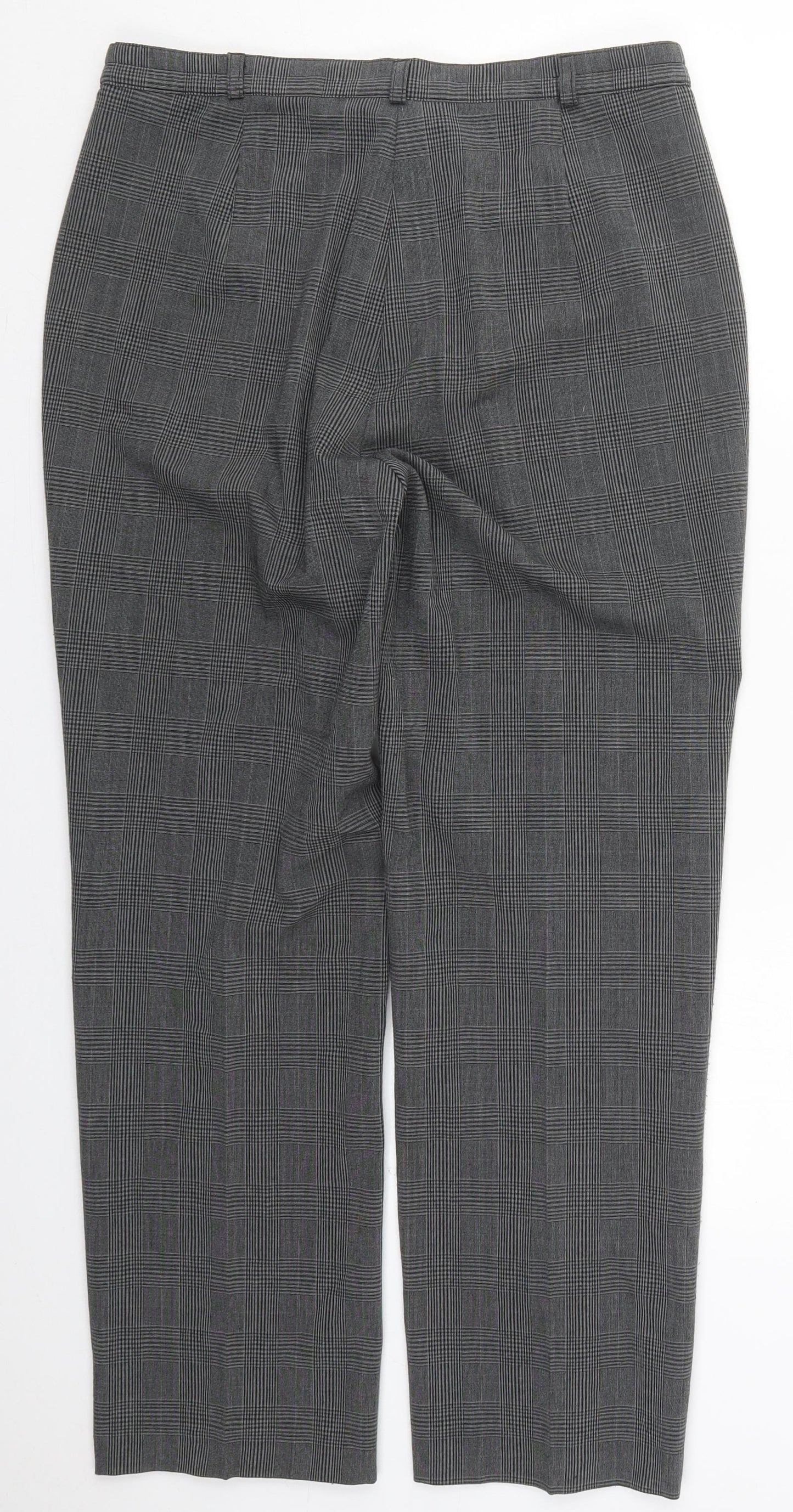 Marks and Spencer Womens Grey Check Polyester Trousers  Size 14 L28 in Regular Button
