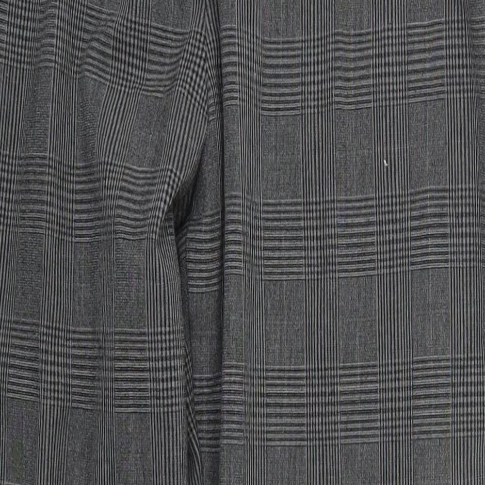 Marks and Spencer Womens Grey Check Polyester Trousers  Size 14 L28 in Regular Button