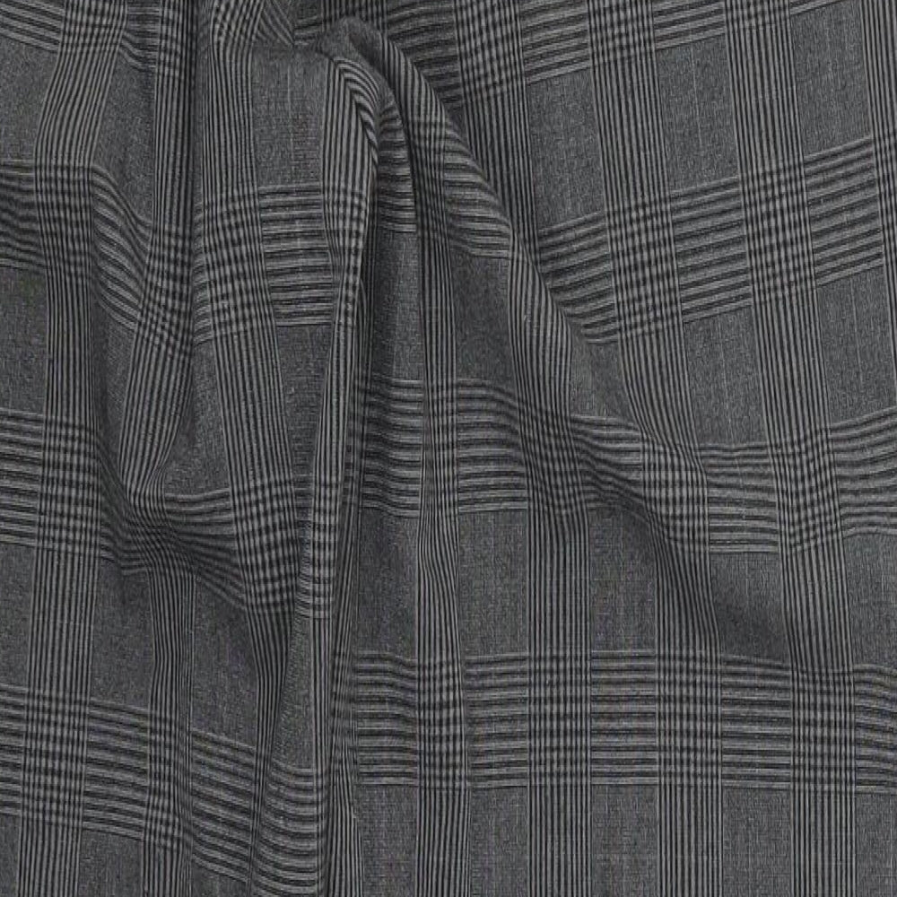 Marks and Spencer Womens Grey Check Polyester Trousers  Size 14 L28 in Regular Button