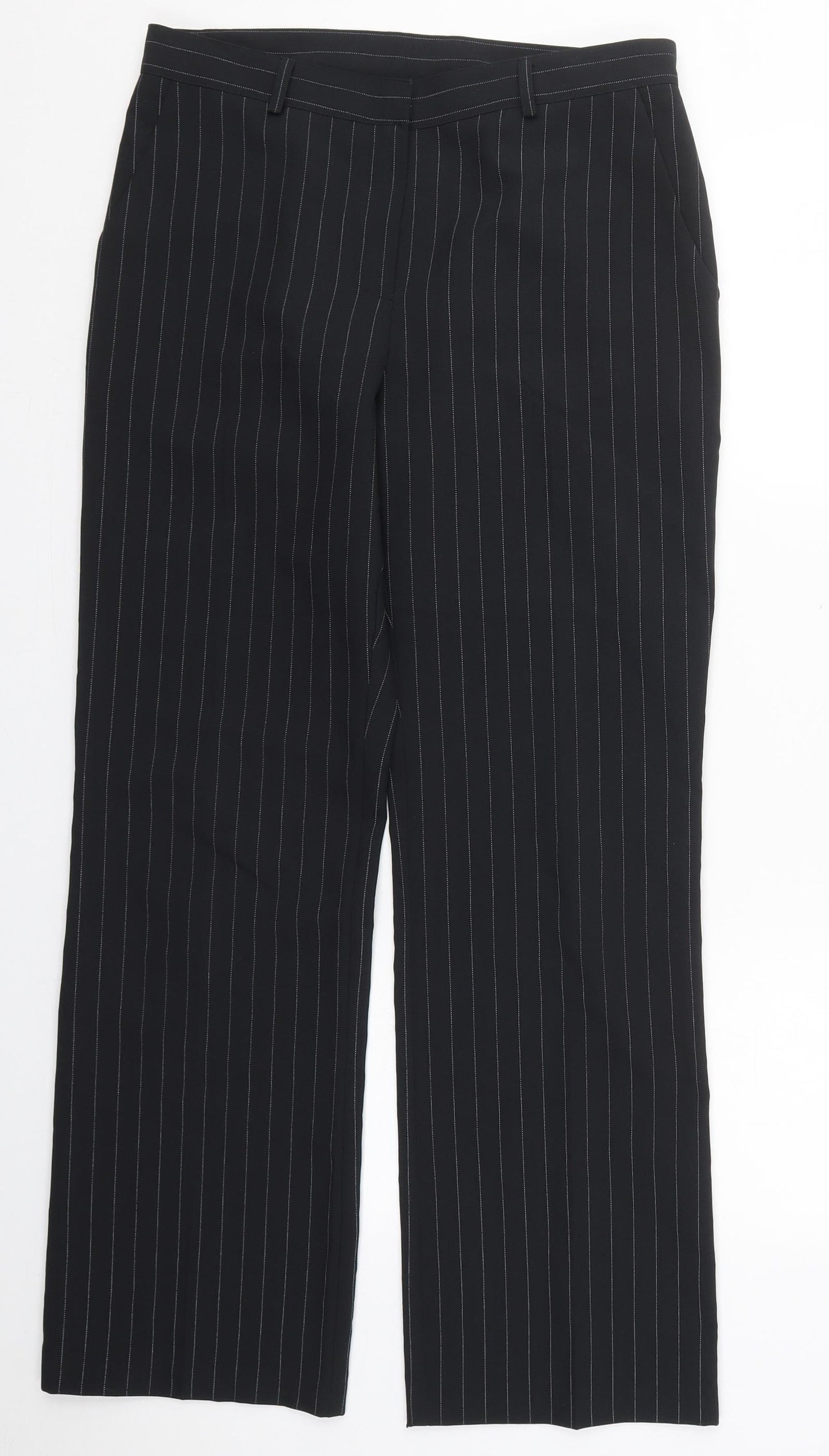 Internacionale Womens Black Striped Polyester Trousers  Size 14 L29 in Regular Hook & Eye