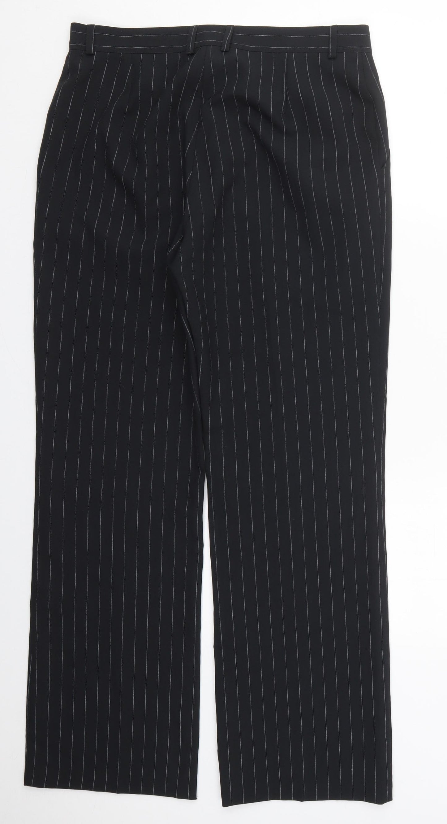 Internacionale Womens Black Striped Polyester Trousers  Size 14 L29 in Regular Hook & Eye