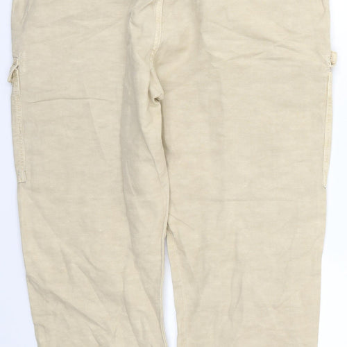 Zara Womens Beige  Cotton Cargo Trousers Size 12 L25 in Regular Button