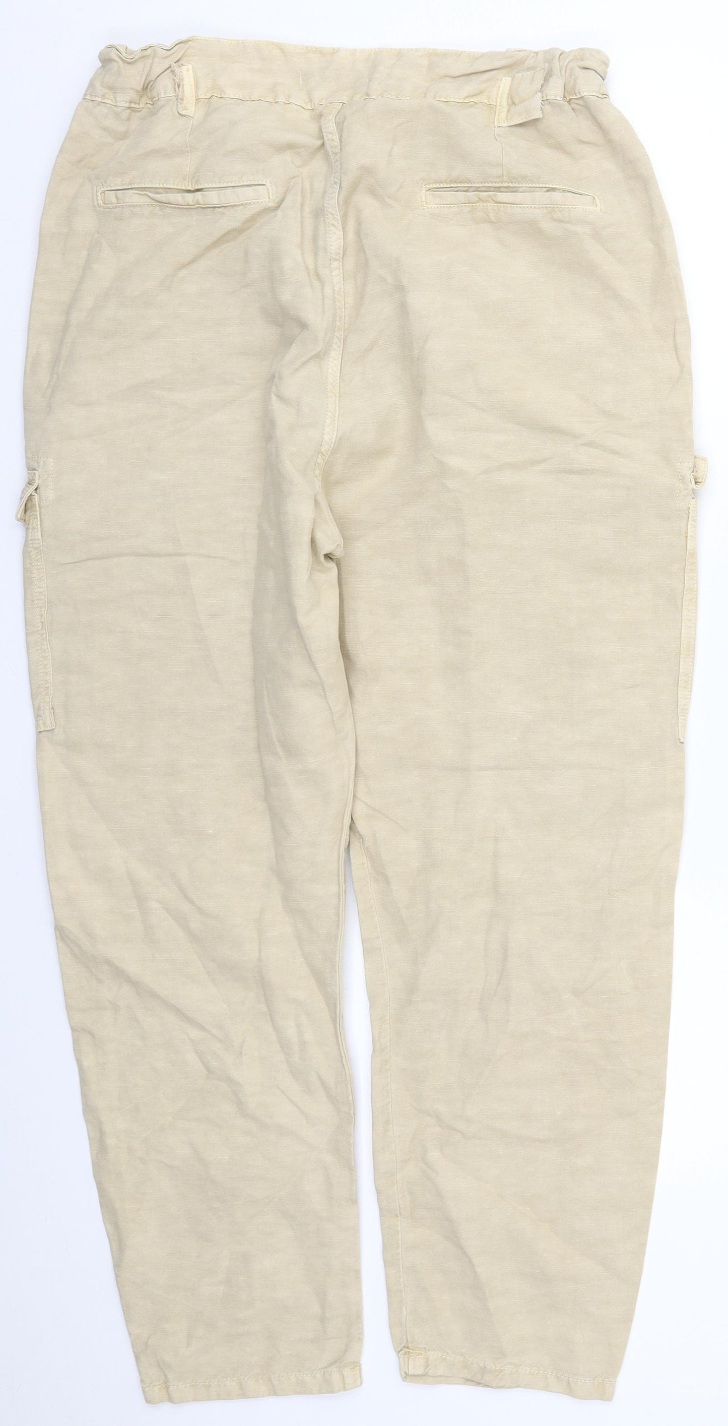 Zara Womens Beige  Cotton Cargo Trousers Size 12 L25 in Regular Button