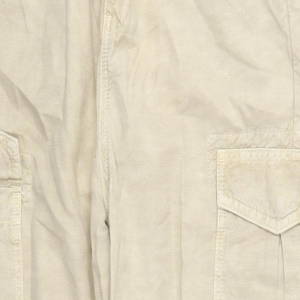 Zara Womens Beige  Cotton Cargo Trousers Size 12 L25 in Regular Button