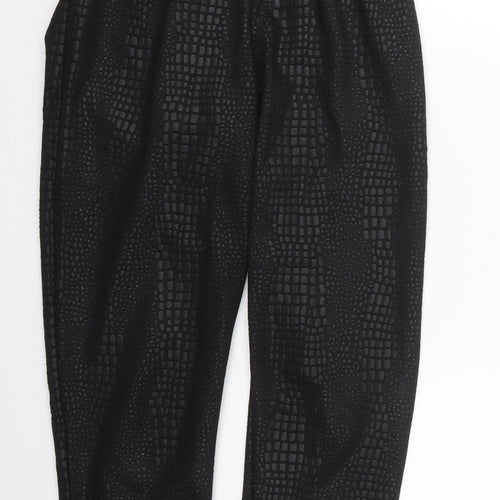 PRETTYLITTLETHING Womens Black Animal Print Polyester Trousers  Size 6 L26 in Regular