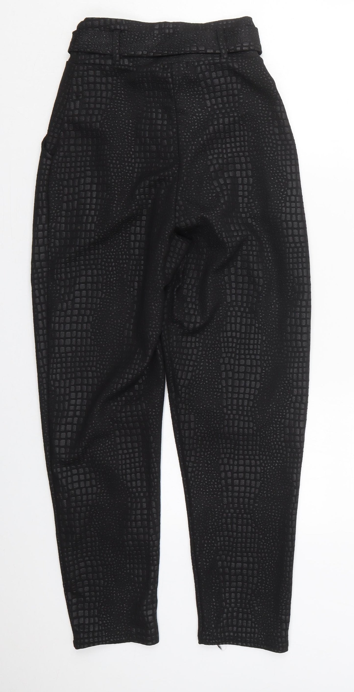 PRETTYLITTLETHING Womens Black Animal Print Polyester Trousers  Size 6 L26 in Regular