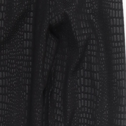 PRETTYLITTLETHING Womens Black Animal Print Polyester Trousers  Size 6 L26 in Regular