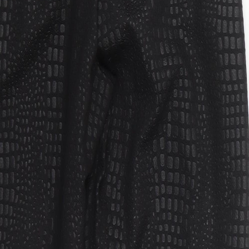 PRETTYLITTLETHING Womens Black Animal Print Polyester Trousers  Size 6 L26 in Regular