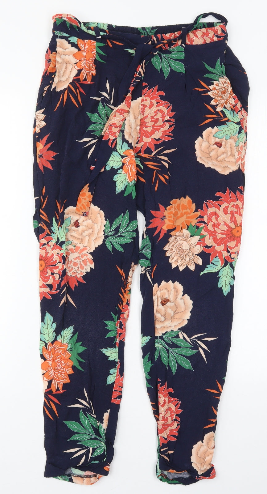 Dorothy Perkins Womens Blue Floral Viscose Trousers  Size 8 L25 in Regular