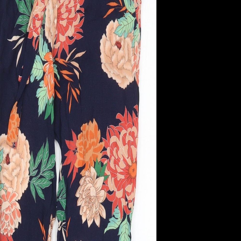 Dorothy Perkins Womens Blue Floral Viscose Trousers  Size 8 L25 in Regular