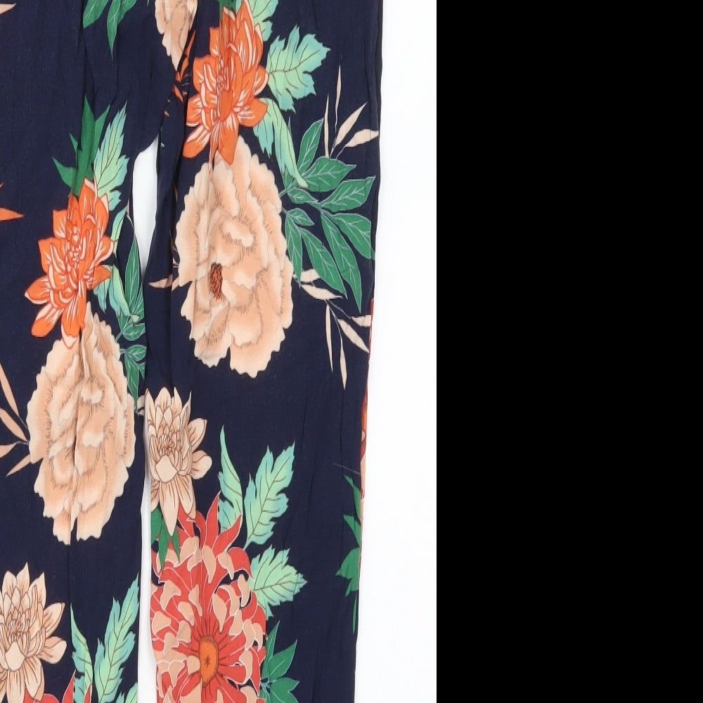 Dorothy Perkins Womens Blue Floral Viscose Trousers  Size 8 L25 in Regular